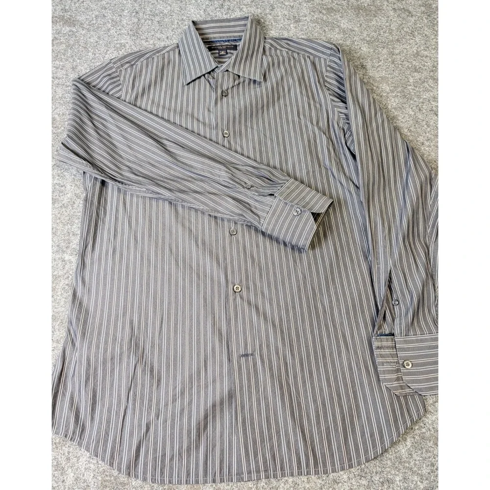 Banana Republic Slim Fit Shirt Charcoal Gray Stripe Long Sleeve Men's S 14-14.5